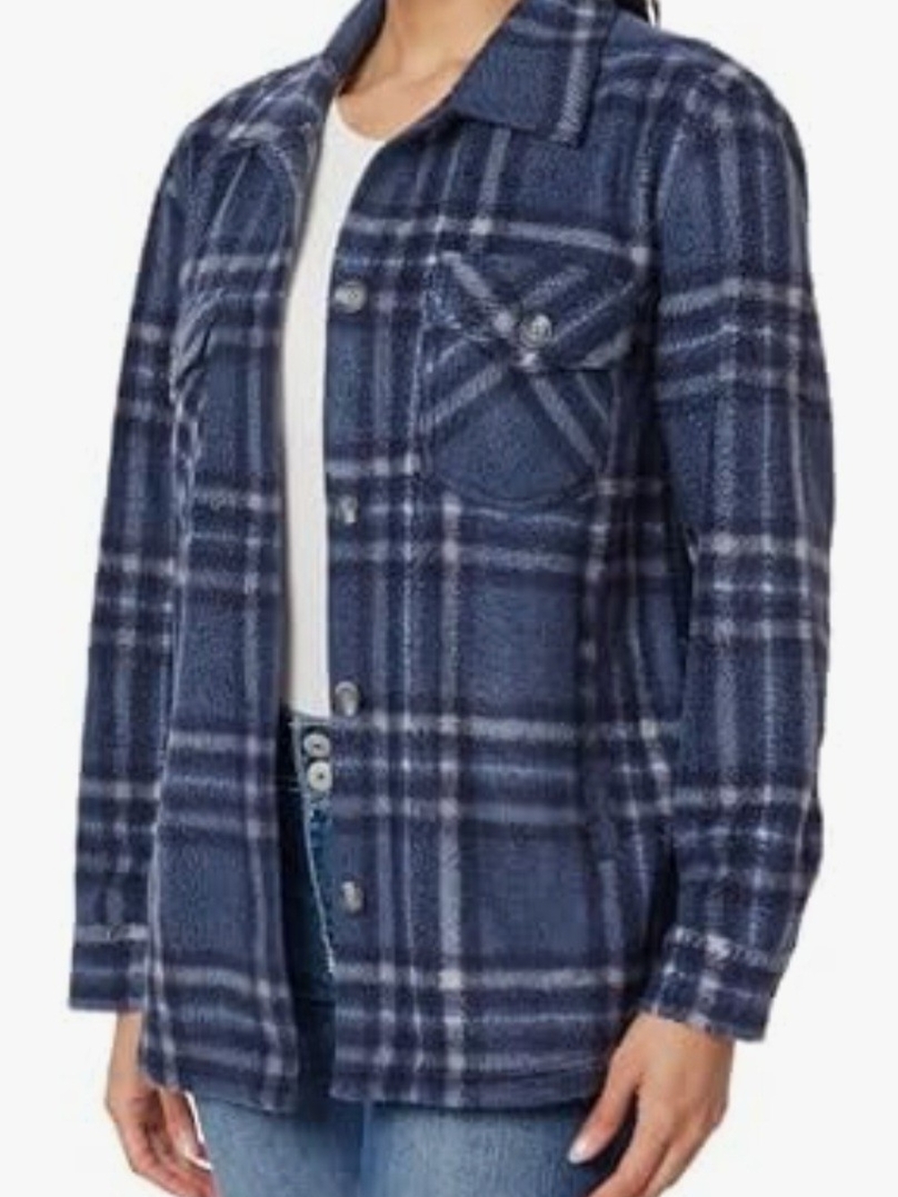 Wallflower Navy Plaid Utility Shacket